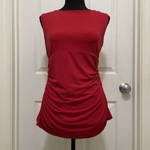 Calvin Klein Ruched Sleeveless Top Red Invisible Fit Solutions‎ Slimming Large